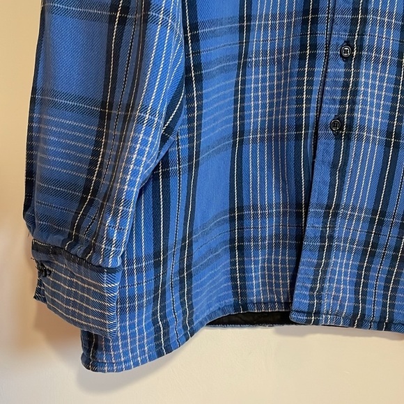 VTG Plaid Shacket XL Blue Winter Run Pockets Dad Oversized Fall Button Down Barn - Picture 5 of 15
